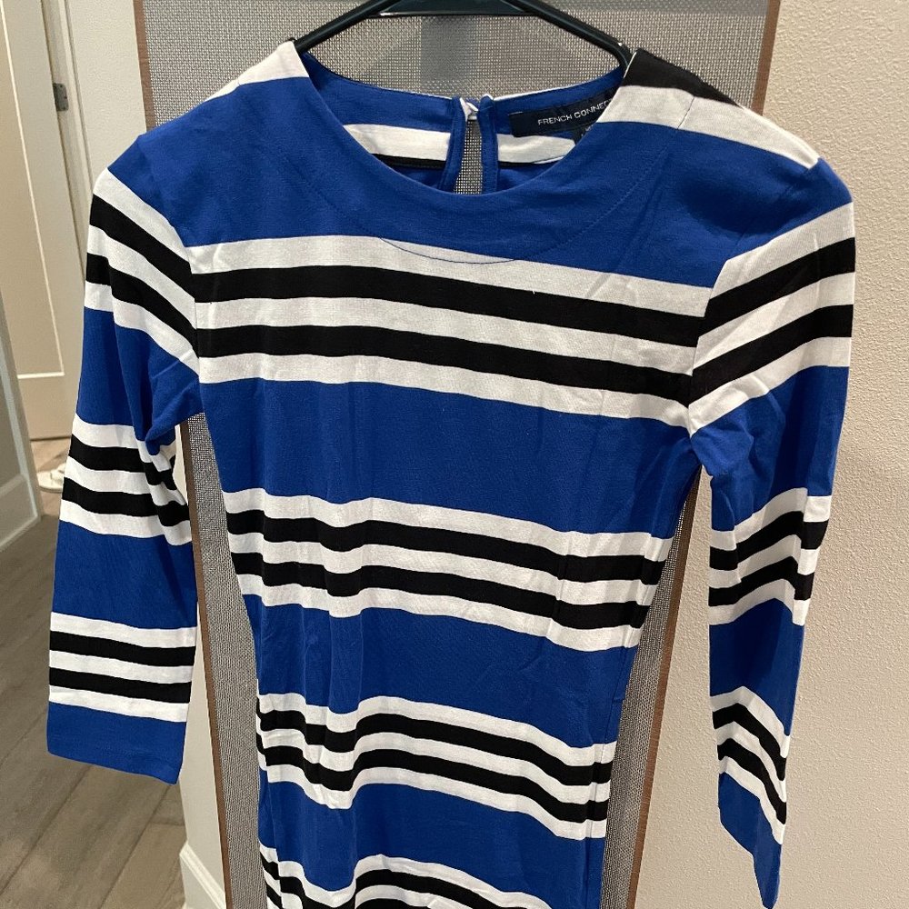 french connection blue white stripe long sleeve dress 0